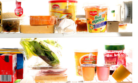 Interior of a fresh fridge with food.