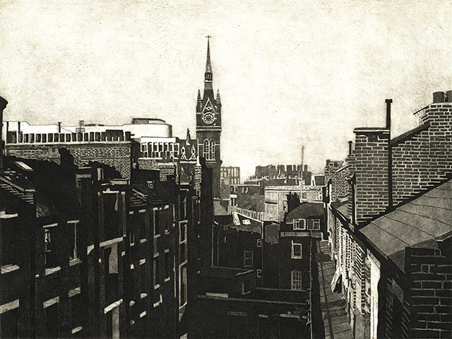London Lives - longlist: A painting called Kings Cross Skyline by Colin Bailey