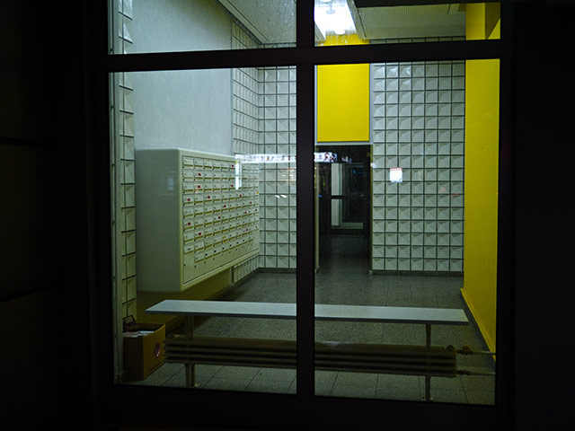 Berlin Panasonic: Berlin apartment block hallway with post boxes