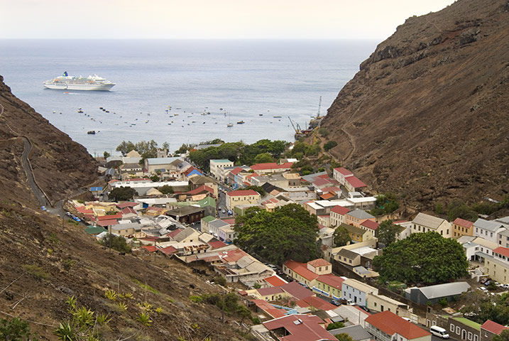 St Helena tourism: Elevated view of Jamestown the capital city of St Helena Island 