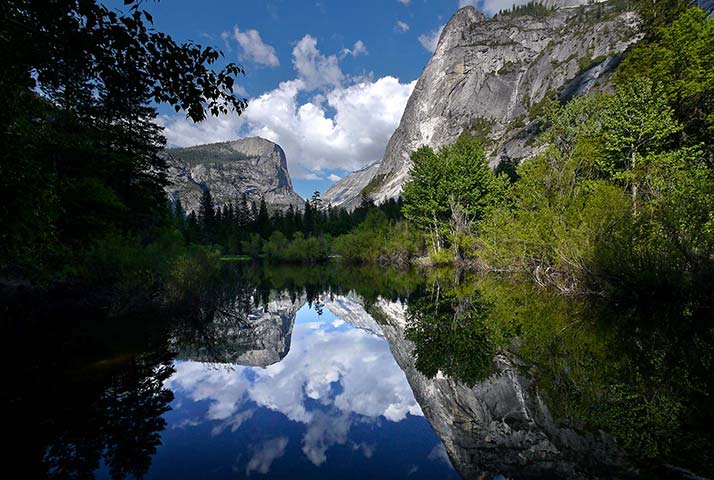 Panasonic | Yosemite: Mountains and trees reflected in a lake, Yosemite National Park, California