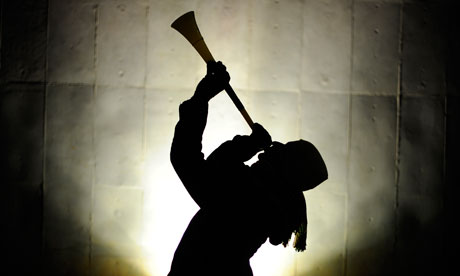 A fan blows a vuvuzela at the 2010 World Cup in South Africa. Olympic fans may not be able to follow suit.