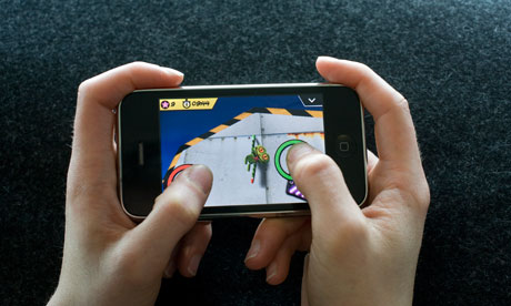 A computer game being played on an Apple iPhone