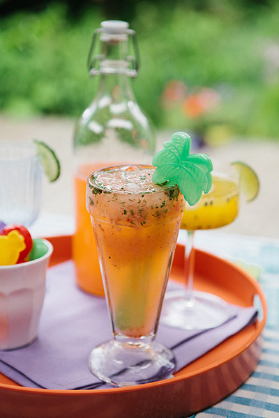 Brita drinks: Tropical drinks served on a tray outdoors