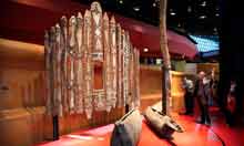 France, Paris, the Quai Branly Museum by the architect Jean Nouvel, facade of a house from Papua