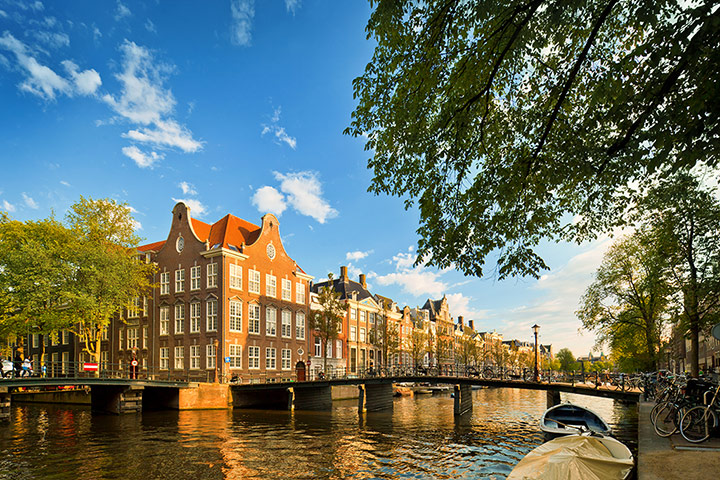 Amsterdam is more than one-quarter water, with over 100km of canals running through the city