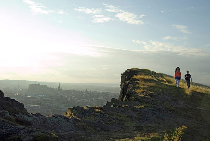 Hilton Compass: Hilton Compass: walkers on salisbury crags from arthur's seat