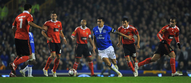 24sport: Everton midfielder Tim Cahill on the attack