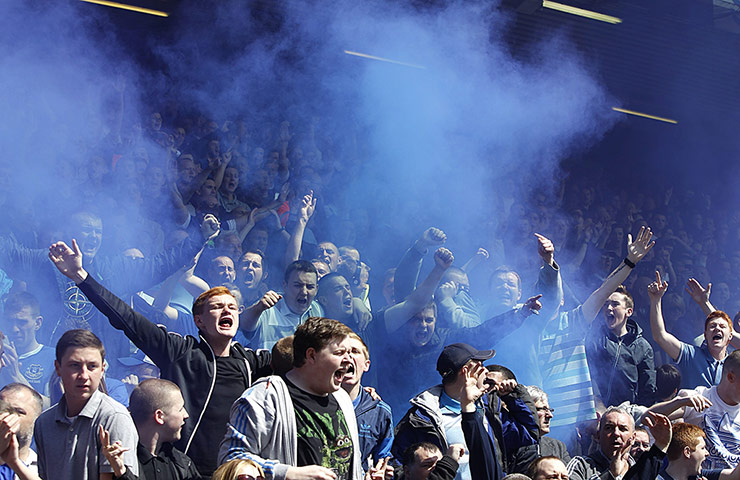 Liverpool v Everton: Everton fans in the stands during the Barclays Premier League match at Anfi