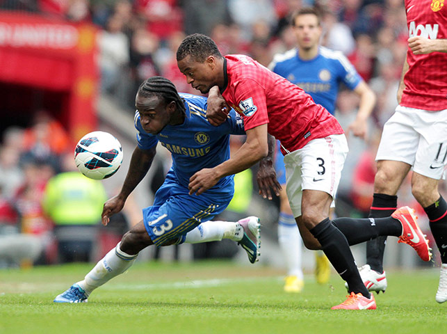 Manchester Utd vs Chelsea: Manchester United's Patrice Evra in action against Chelsea's Victor Moses