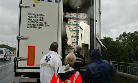 human trafficking victims in back of lorry