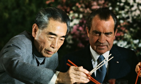 Richard Nixon Eating with Zhou Enlai and Chang Chun-chiao