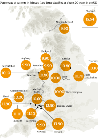 The UK's worst obesity hotspot is Shetland, where 15.54% of people are obese