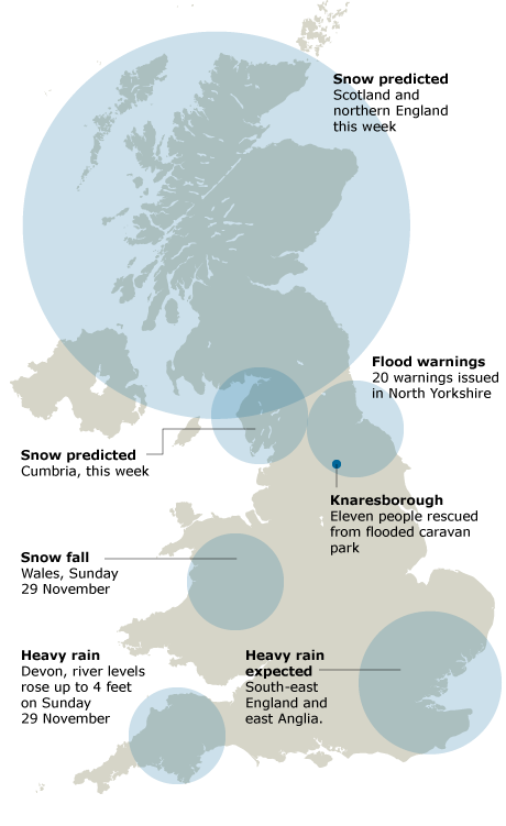 Bad weather prompts flood warnings and caravan park rescue | UK ...
