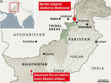 Location of Nato air attack on Pakistani troops, and Shamsi airbase