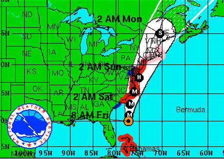 Map: hurricane Irene expected path (small image)