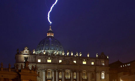 A lightning strikes the basilica of St Peter's dome 