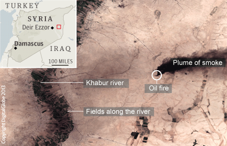 Syria oil fire map