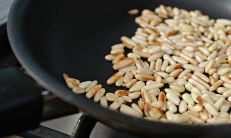 Pine nuts being toasted
