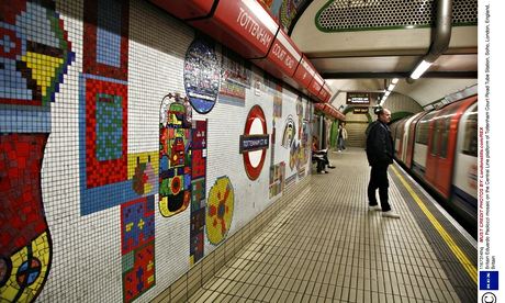 Eduardo Paolozzi mosaic on the Central Line platform of Tottenham Court Road Tube Station