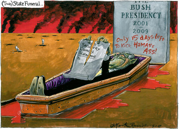 Martin Rowson cartoon - Israel has yet to learn the US lesson, that the war on terror was a failure