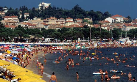 The beach at Ste Maxime attracts many people during the summer