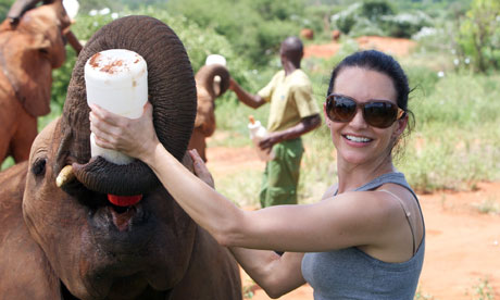 Kristin Davis with an elephant