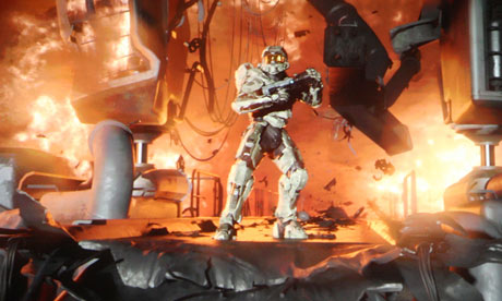 A preview of the game Halo 4 on screen at the  Microsoft E3 XBOX 360 media briefing 
