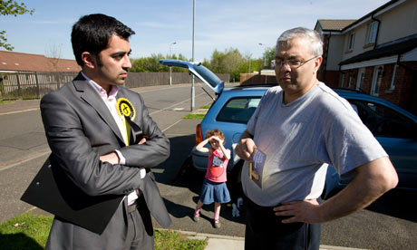 Humza Yousaf SNP MSP canvassing in Corkerhill, Glasgow before the local elections