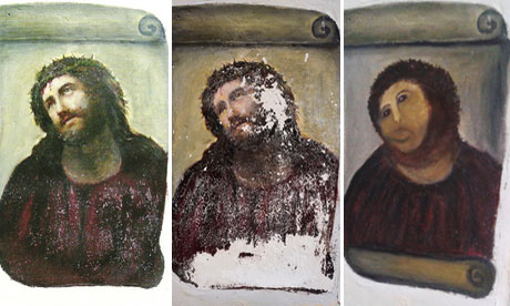 Ecce Homo by Elias Garcia Martinez showing damage 