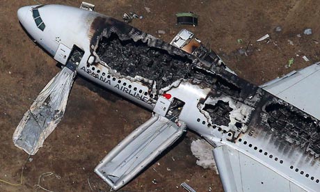 An Asiana Airlines Boeing 777 plane after it crashed while landing at San Francisco International Ai