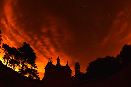 A Perseid meteor over the Triangular Lodge, Rushton, Northamptonshire