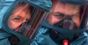 Two men quarintining an Anthrax zone