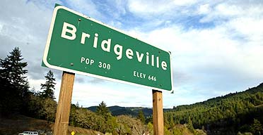 Sign for Bridgeville, California