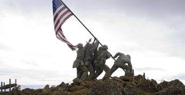 The portrayal in Clint Eastwood's film, Flags of Our Fathers, of the raising of the US flag on Iwo Jima.