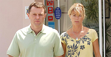 Gerry and Kate McCann leave a hotel on route to an interview with television crews in Praia da Luz, Algarve, Portugal