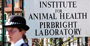 A sign outside the Institute for Animal Health in Pirbright, near Guilford