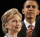 Hillary Clinton (left) and Barack Obama at the Democratic presidential debate at the University of Nevada Las Vegas