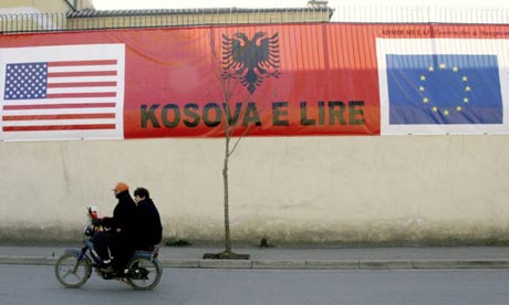 A 'Free Kosovo' banner in Tirana