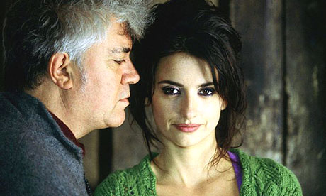 Penelope Cruz and Pedro Almodovar appear in a publicity shot for their film Volver