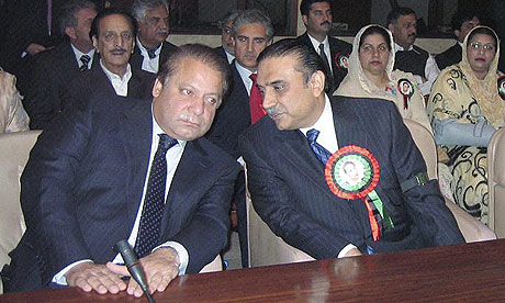 Nawaz Sharif l and Asif Ali Zardari r during a meeting at Parliament 