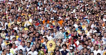 Runners in the London marathon. Photograph: Rebecca Naden/PA