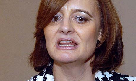 Cherie Blair, wife of former PM Tony Blair, answering questions during a press conference