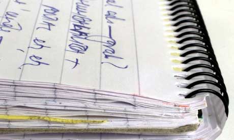 Close-up of a journalist's notebook