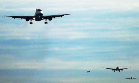 Flights arrive at Heathrow airport, London, UK