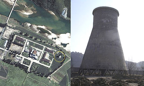 A satellite image of North Korea's Yongbyon nuclear complex shows the reactor's cooling tower
