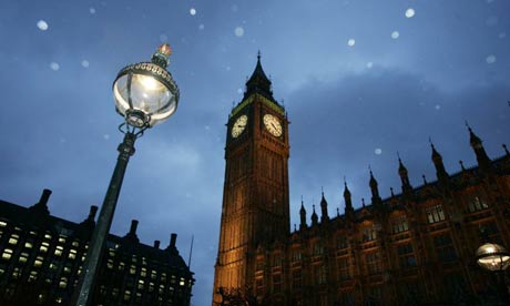 The Houses of Parliament seen during a rain shower