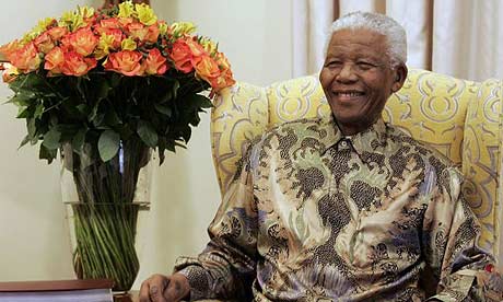 Nelson Mandela giving an interview at his house in Qunu on his 90th birthday