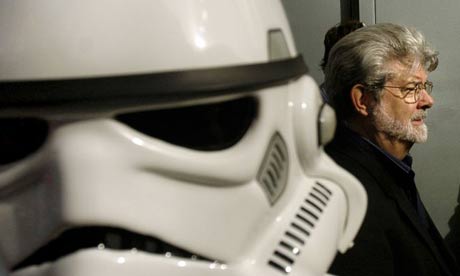 Star Wars director George Lucas with a stormtrooper