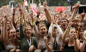 Crowd watching The Fratellis performing on the V Stage at the V Festival